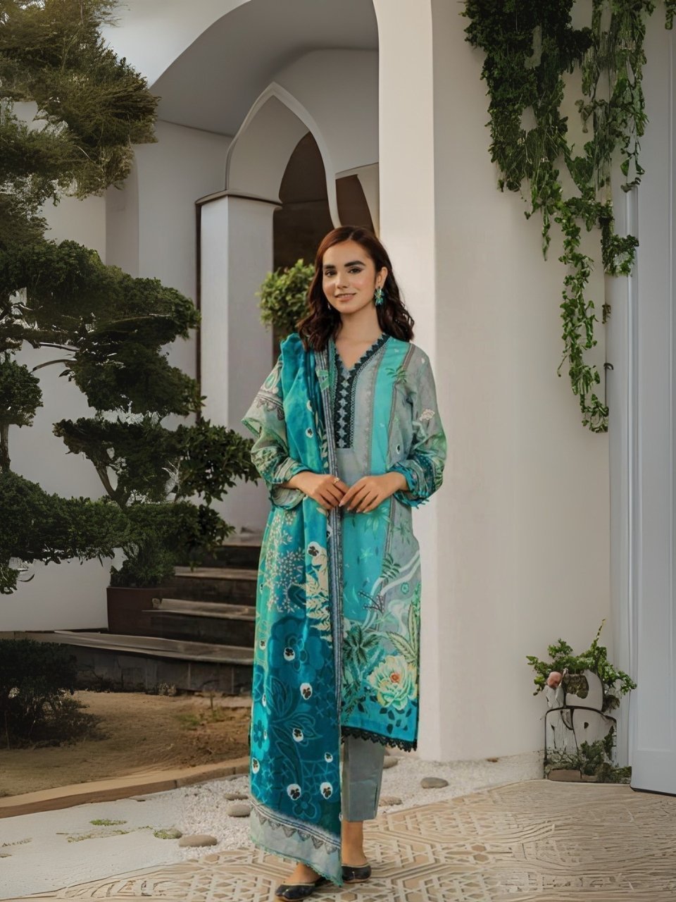 women wear Maria B Lawn 3 Piece Suit | Colour-Pine Green women wear Maria B Lawn 3 Piece Suit | Colour-Pine Green