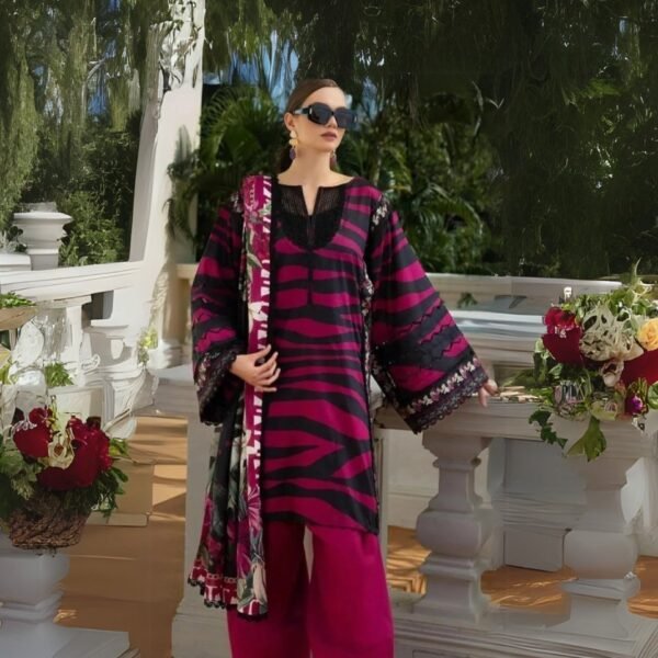 Women wear Maria B Lawn 3 Piece Suit | Colour-Red Violet