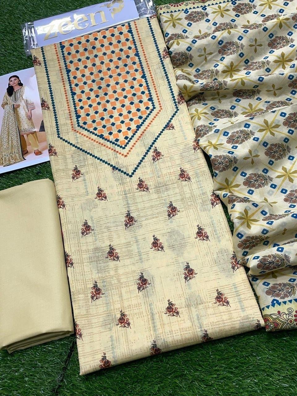 Zeen Lawn Unstitched 3 Piece Suit | Colour-Tan Brown Zeen Lawn Unstitched 3 Piece Suit | Colour-Tan Brown