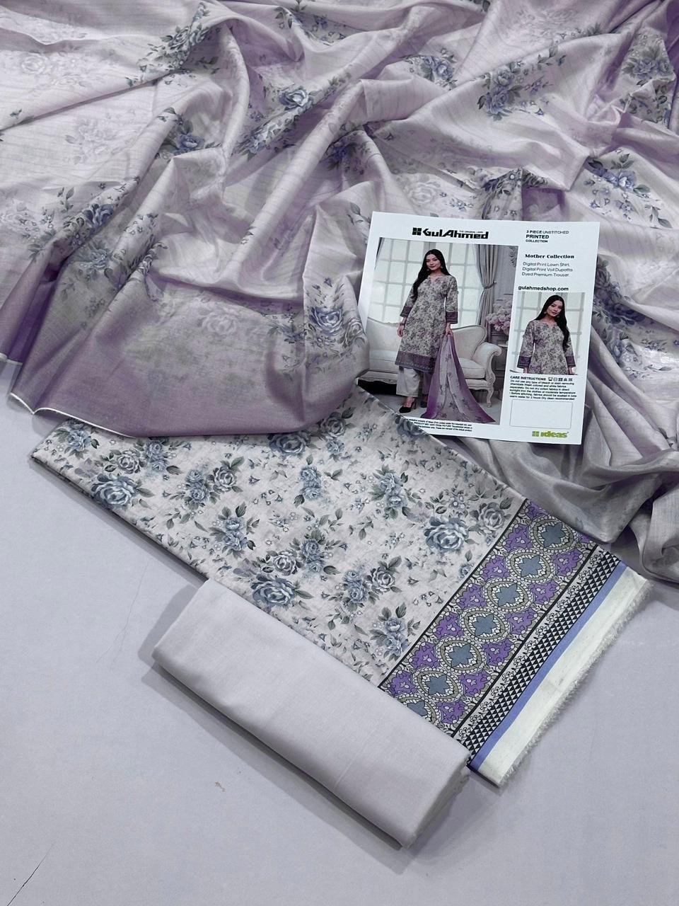 Gul Ahmed Lawn Unstitched 3 Piece Suit | Colour-Silver Sand
