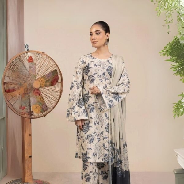 women wear Tawakkal Lawn 3 Piece Suit | Colour-Natural Grey