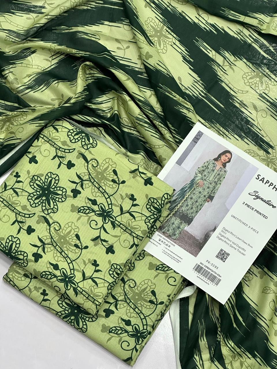 Sapphire Signature Unstitched 3 Piece Digital Print Lawn | Colour-Green Sapphire Signature Unstitched 3 Piece Digital Print Lawn | Colour-Green