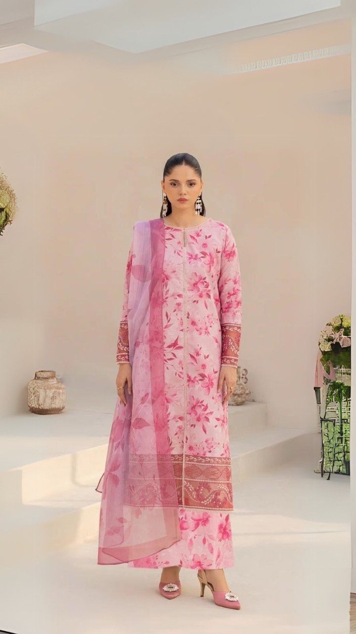women wear Limelight Summer Lawn 3 Piece Suit | Colour- Pinkish Red