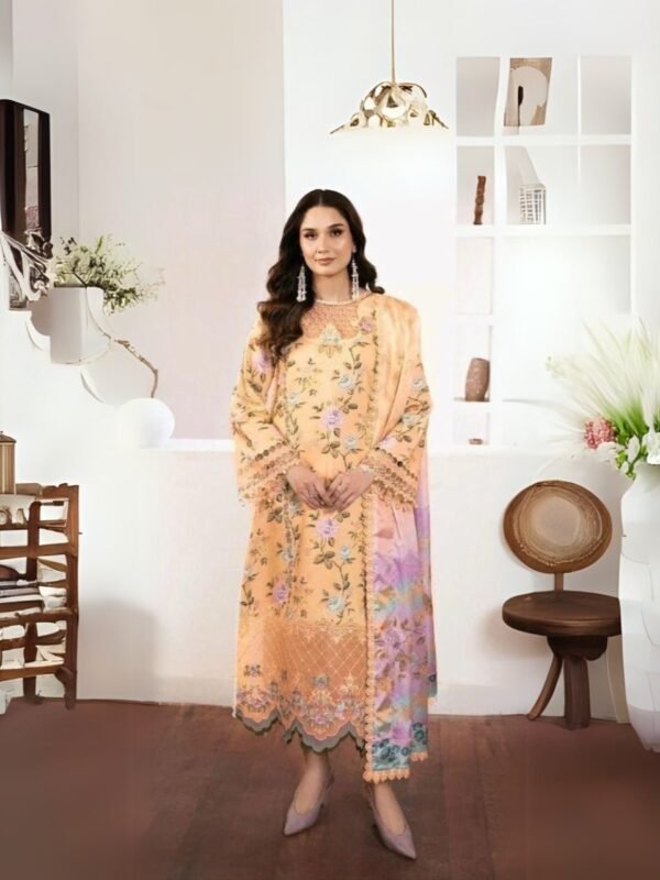 women wear Asifa and Nabeel Lawn 3 Piece Suit | Colour-Golden Suit