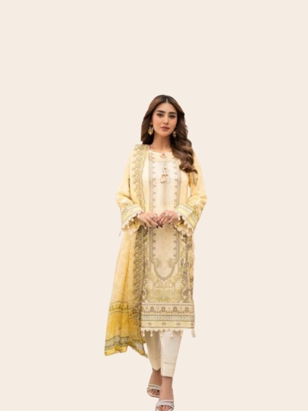 women wear Farasha Lawn 3 Piece Suit | Colour-Brown