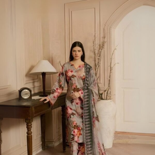 women wear Nishat Lawn 3 Piece Suit | Colour- Pale Oyster