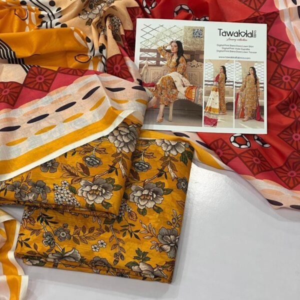 Tawakkal Lawn Unstitched 3 Piece Suit | Colour- Dark Golden