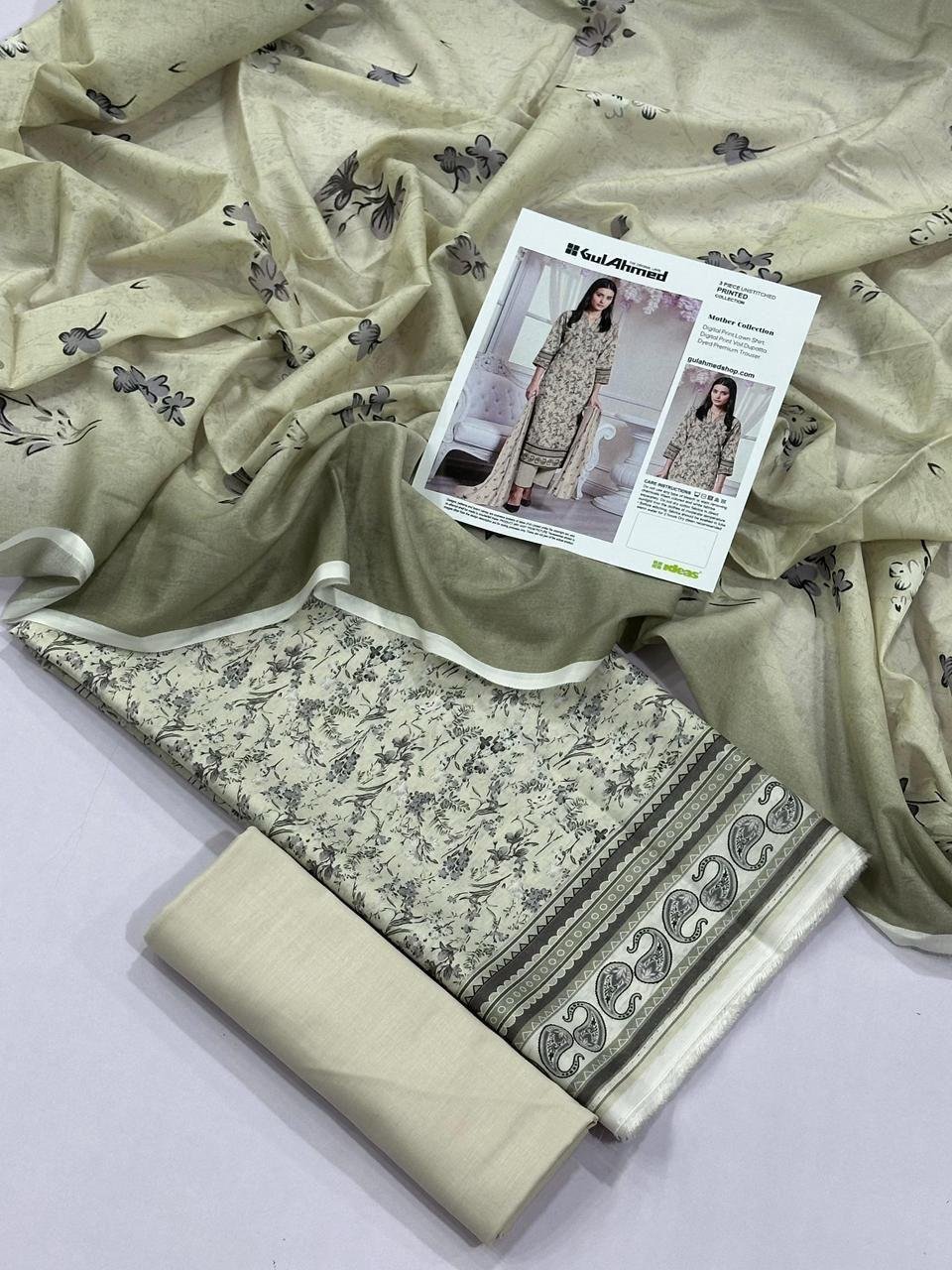 Gul Ahmed Lawn Unstitched 3 Piece Suit | Colour-Foggy Grey Gul Ahmed Lawn Unstitched 3 Piece Suit | Colour-Foggy Grey