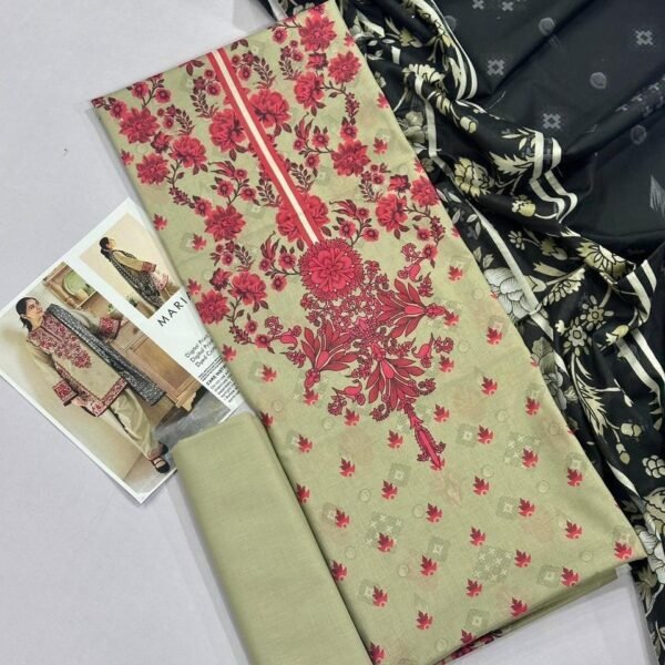 Maria B Lawn Unstitched 3 Piece Suit | Colour-Grey Olive