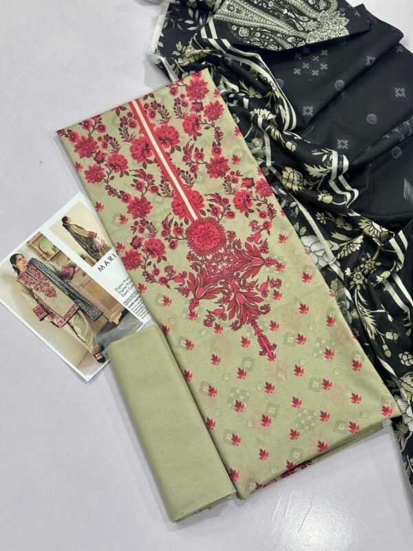 Maria B Lawn Unstitched 3 Piece Suit | Colour-Grey Olive