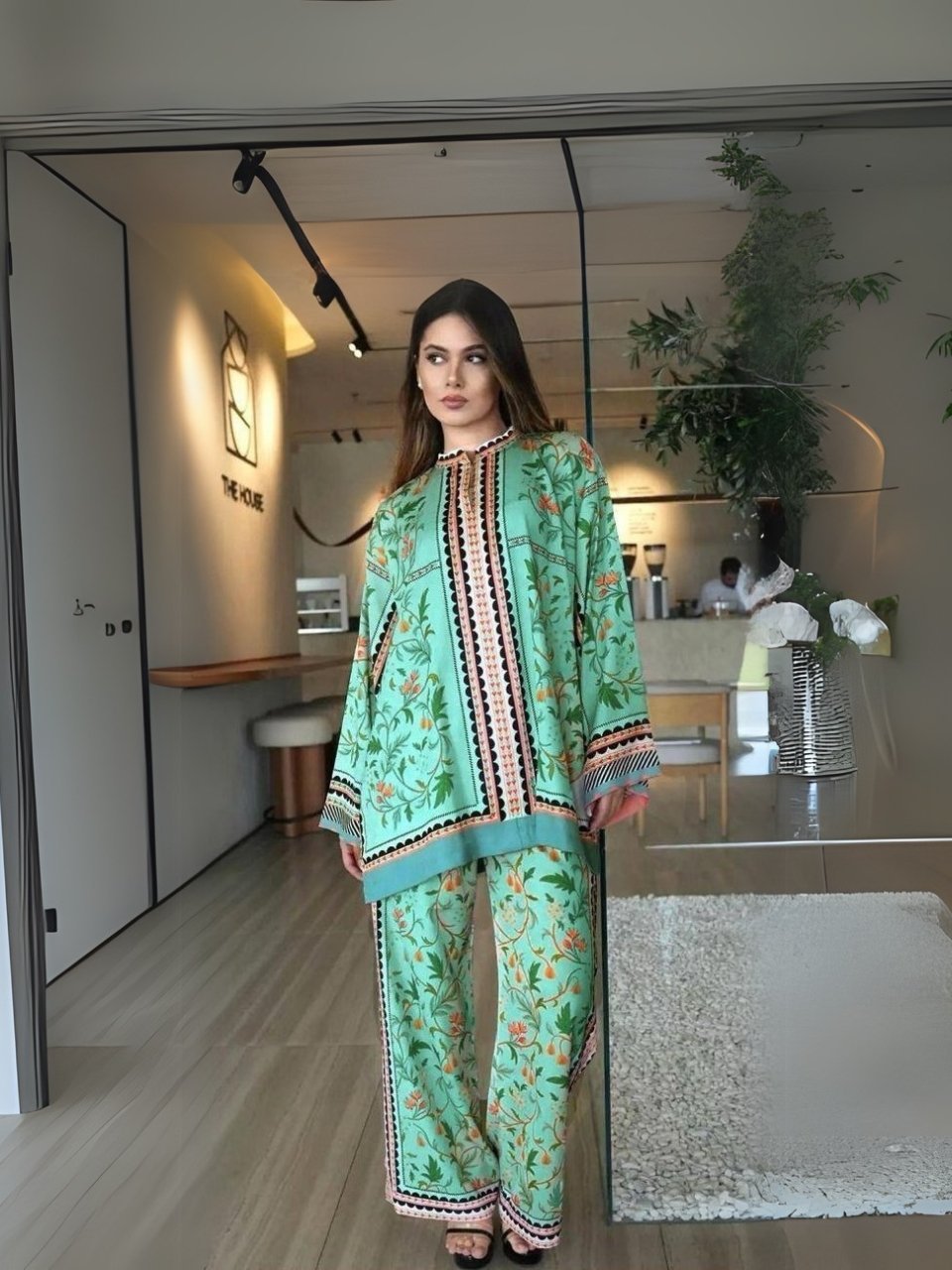 women wear Bint e Naz Lawn 2 Piece Suit | Colour-Northern Lights Blue