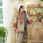 women wear Maria B Lawn 3 Piece Suit | Colour-Grey Olive