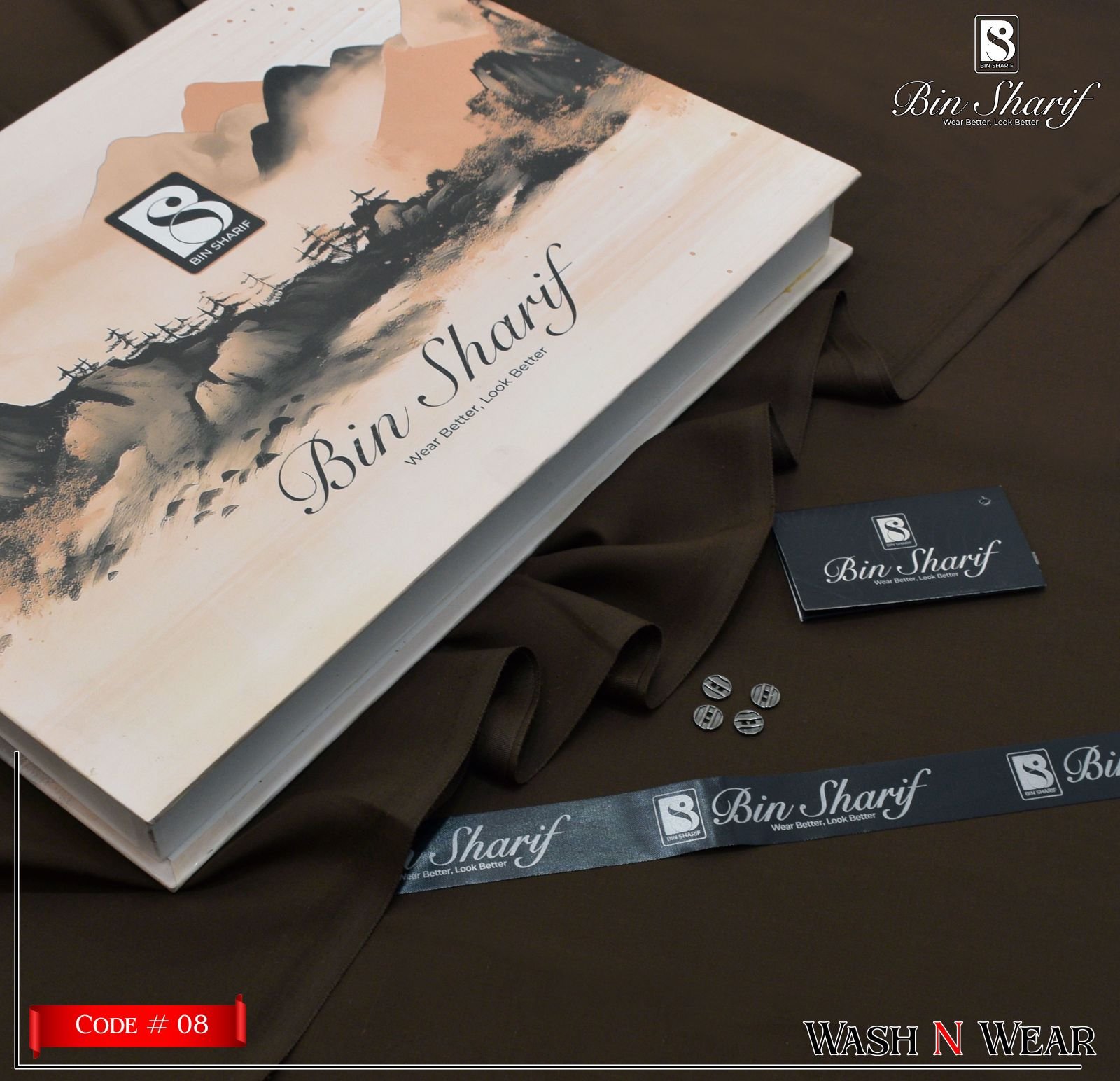 Bin Shareef Mens Unstitched Suits | Colour- Black Olive Bin Shareef Mens Unstitched Suits | Colour- Black Olive