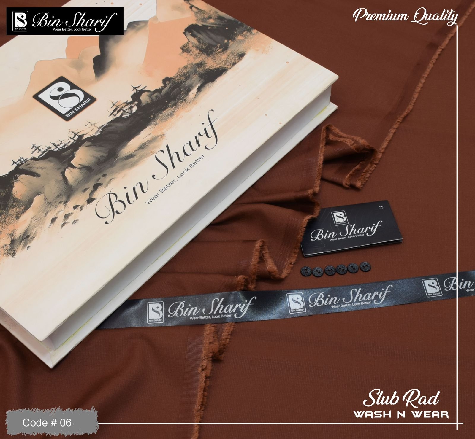 Bin Shareef Mens Unstitched Suits | Colour- Brown Bin Shareef Mens Unstitched Suits | Colour- Brown