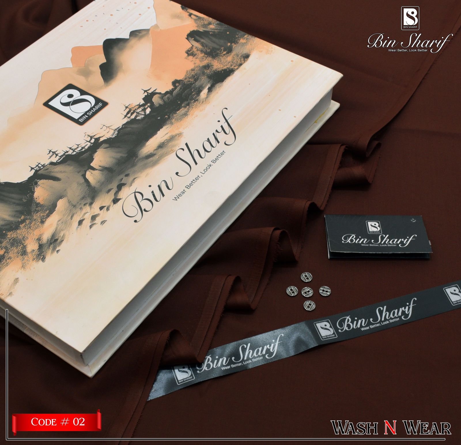 Bin Shareef Mens Unstitched Suits | Colour- Cocoa Bean