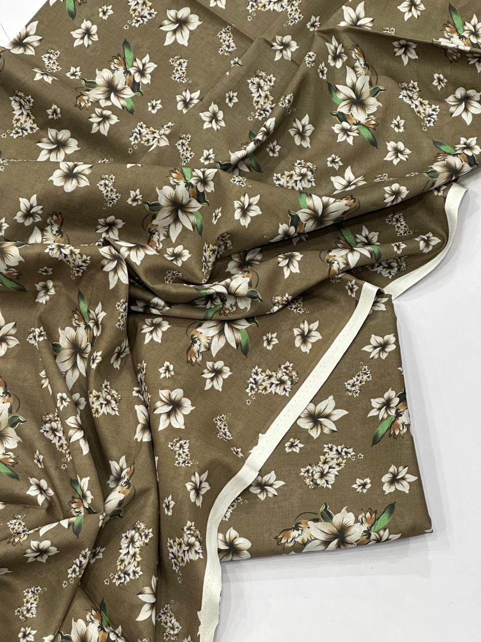 2-Piece Unstitched Printed Lawn Suit | Colour-Grey Brown