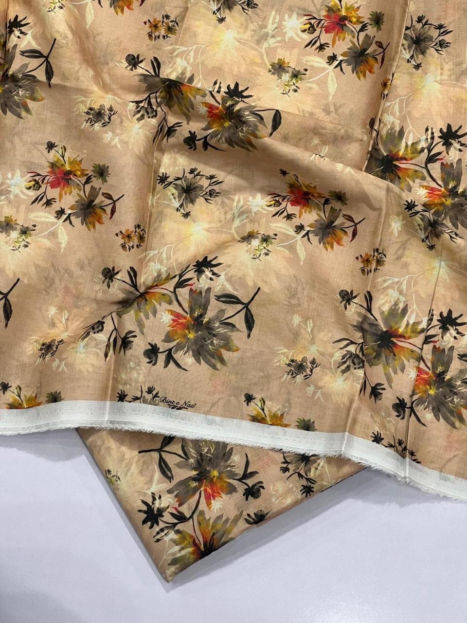 Bint e Naz Lawn Unstitched 2 Piece Suit | Colour-Light Taupe