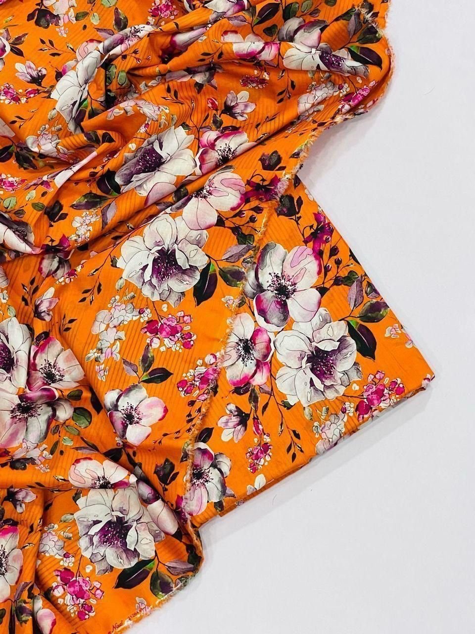 2-Piece Unstitched Printed Lawn Suit | Colour-Orange 2-Piece Unstitched Printed Lawn Suit | Colour-Orange