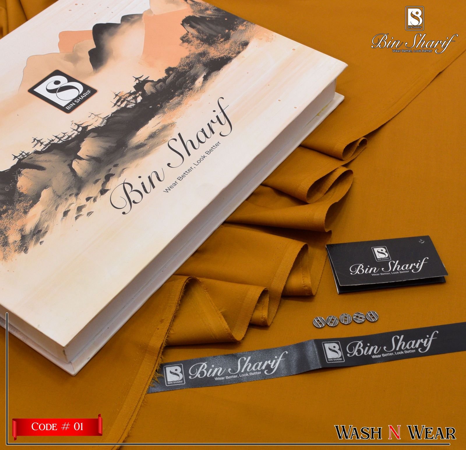 Bin Shareef Mens Unstitched Suits | Colour- Orange Brown