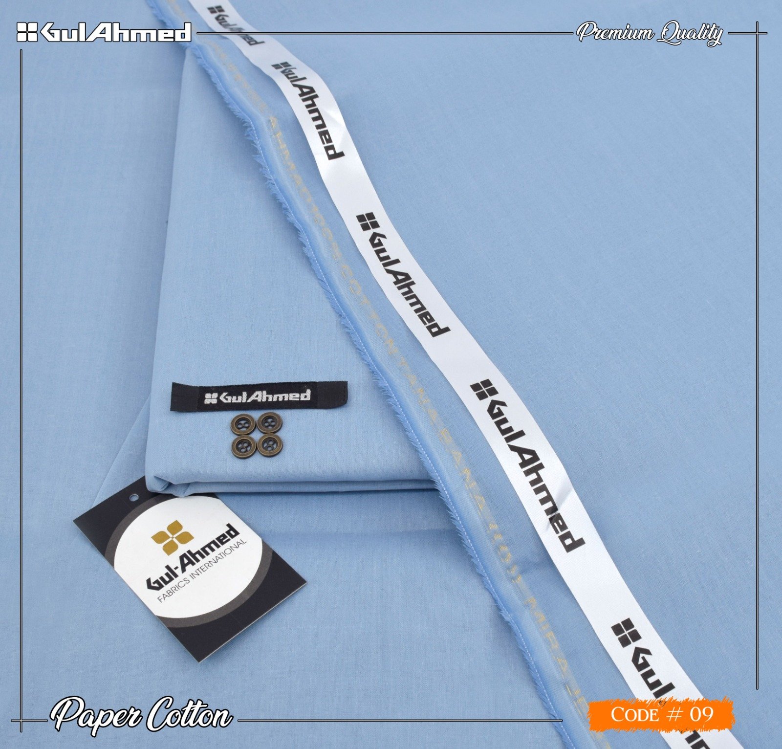 Gul Ahmed Mens Unstitched Paper Cotton Suit in Rock Blue