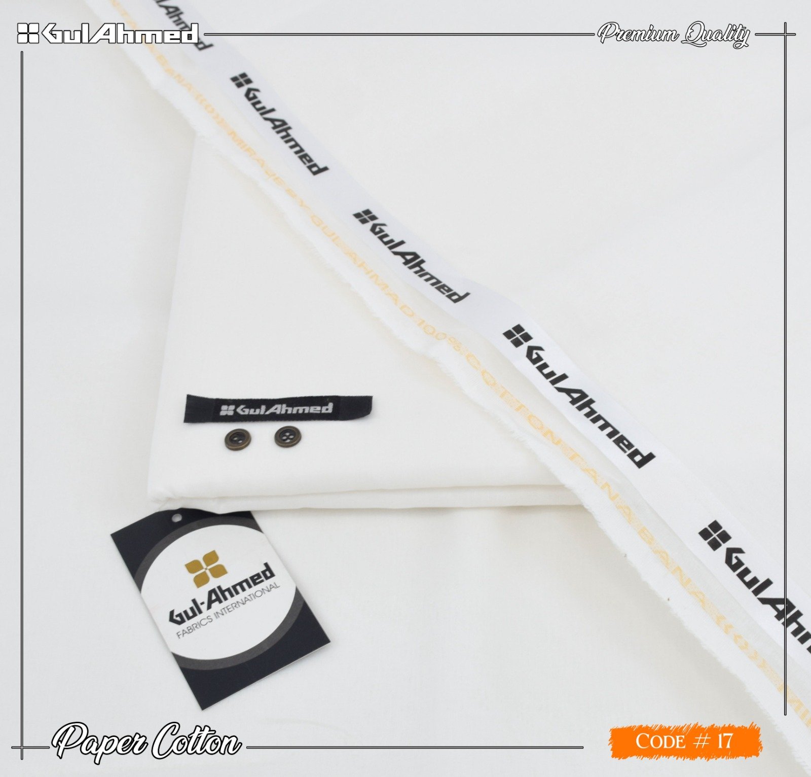 Gul Ahmed Mens Unstitched Paper Cotton Suit in Rock White