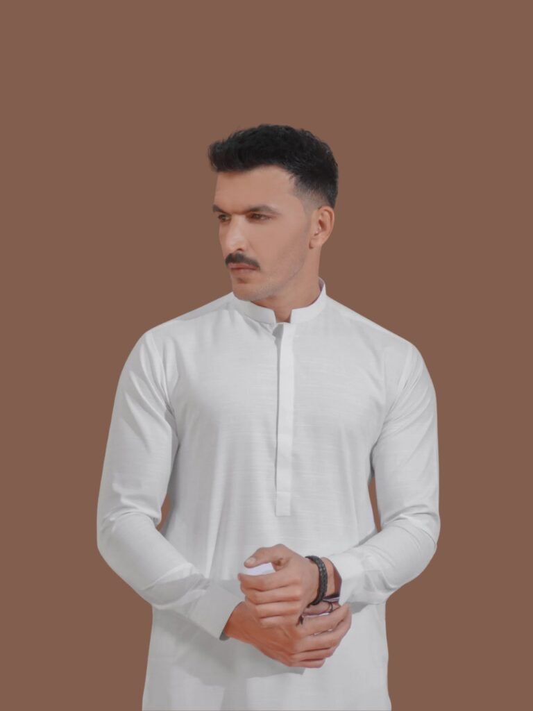 men wear Shahzeb Saeed white suit