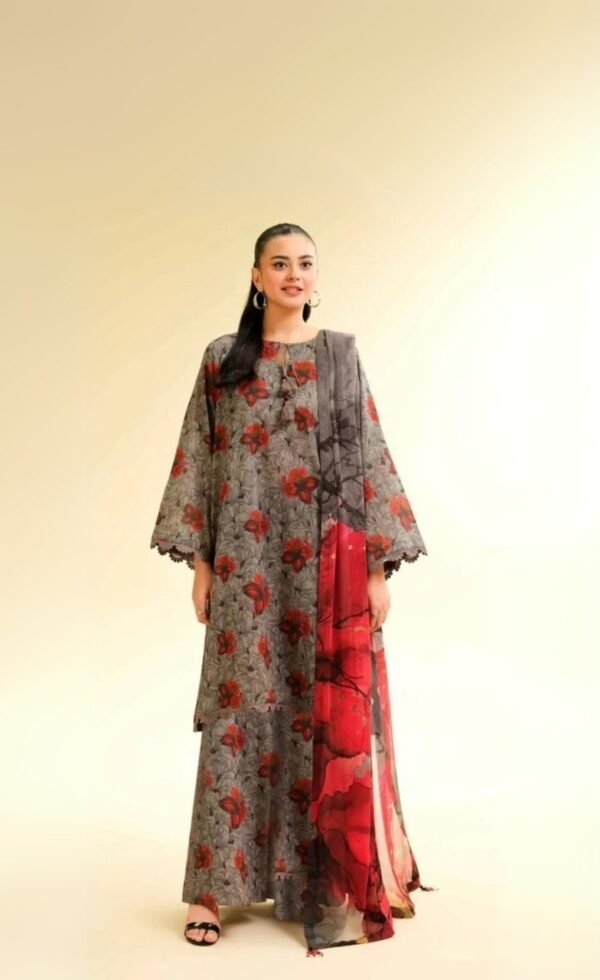 women wear Limelight Summer Lawn 3 Piece Suit | Colour-Grey Brown