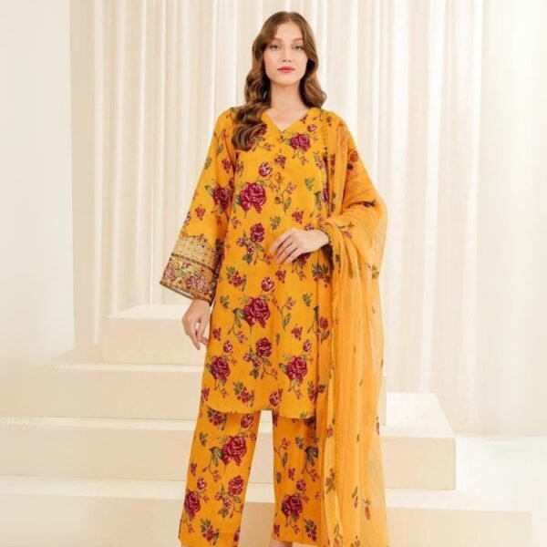 women wear Sapphire Signature 3 Piece Digital Print Lawn | Colour-Yellow