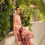 women wear Asifa and Nabeel Lawn 3 Piece Suit | Colour-Deep Peach Suit