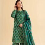 women wear Limelight Summer Lawn 3 Piece Suit | Colour-Dark Blue Green