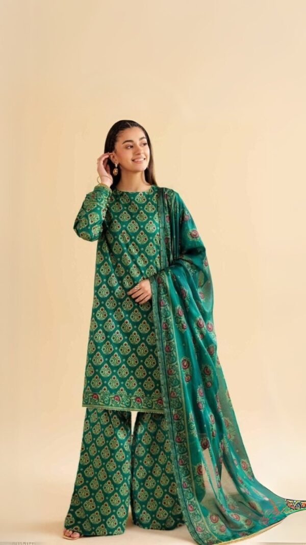 women wear Limelight Summer Lawn 3 Piece Suit | Colour-Dark Blue Green