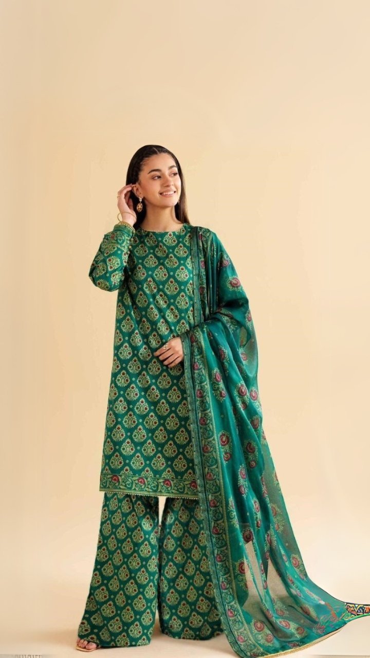women wear Limelight Summer Lawn 3 Piece Suit | Colour-Dark Blue Green