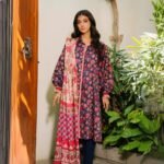 women wear Zellbury Lawn Unstitched 3 Piece Suit | Colour- Blueberry