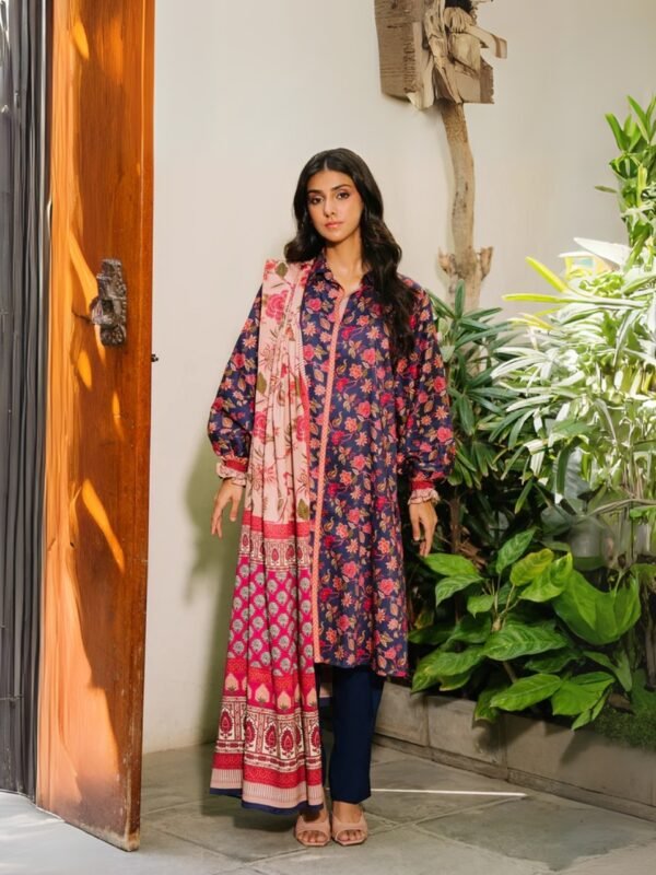 women wear Zellbury Lawn Unstitched 3 Piece Suit | Colour- Blueberry