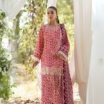 women wear Zainab Chottani Lawn 3 Piece Suit in Brownish Red