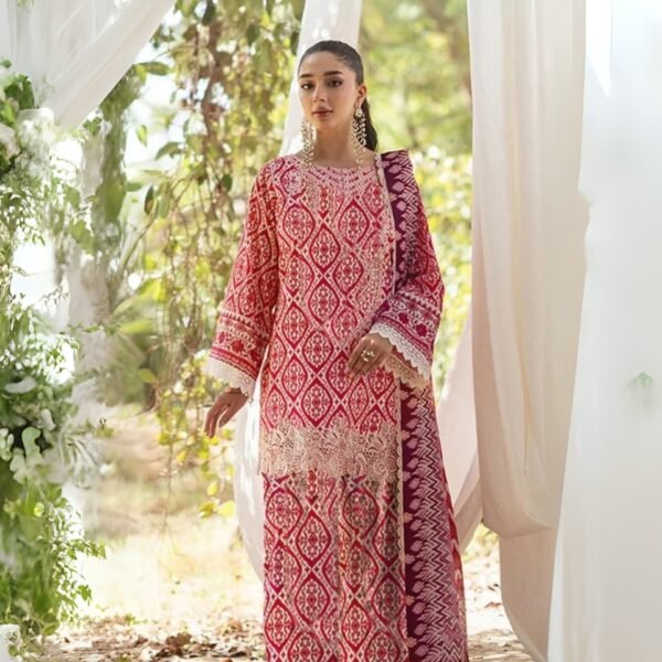 women wear Zainab Chottani Lawn 3 Piece Suit in Brownish Red