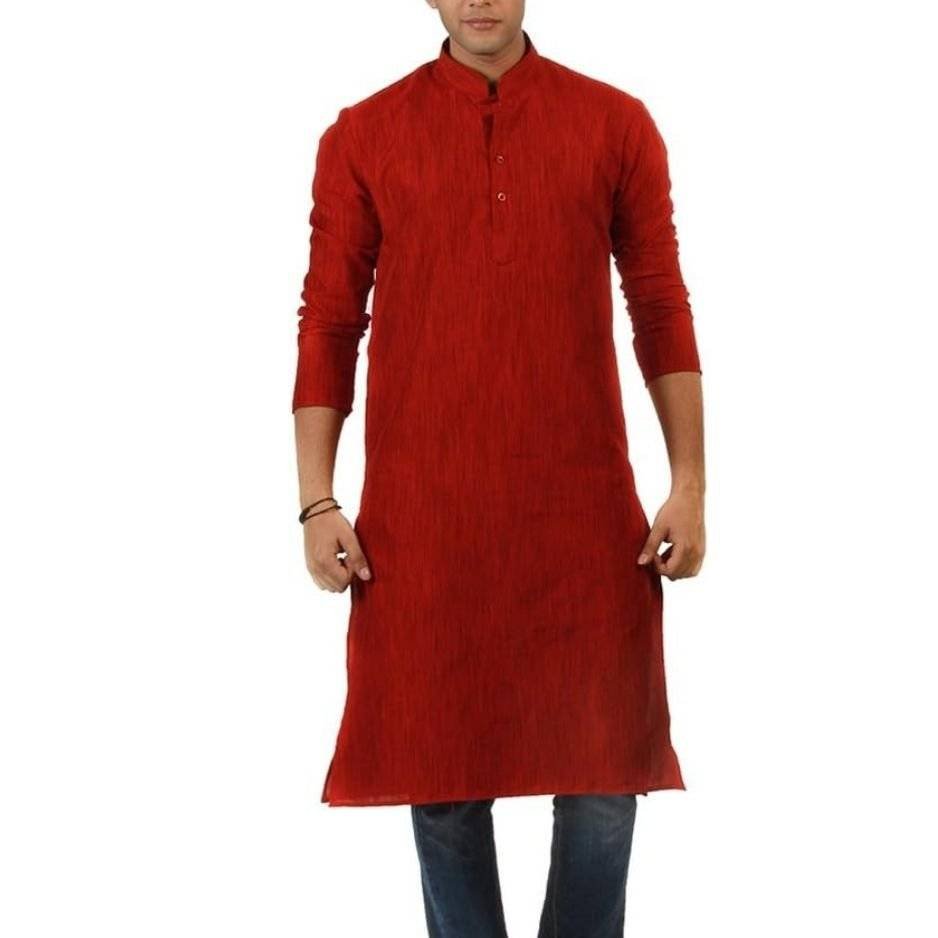 men wearing red shirt