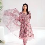women wear Edenrobe Women Allure Lawn 3 Piece Suit | Colour-Pink Rose