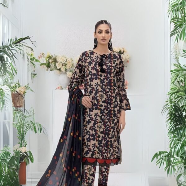 women wear Iznik Lawn 3 Piece Suit | Colour-Light Peach