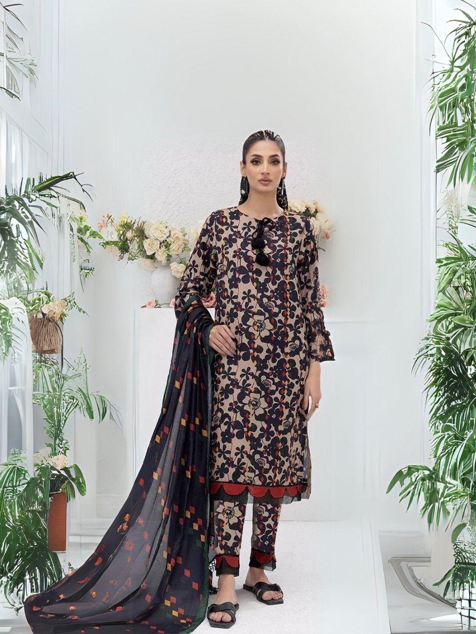 women wear Iznik Lawn 3 Piece Suit | Colour-Light Peach