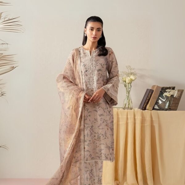 women wear Jazmin Lawn 3 Piece Suit | Colour-Grey Brown