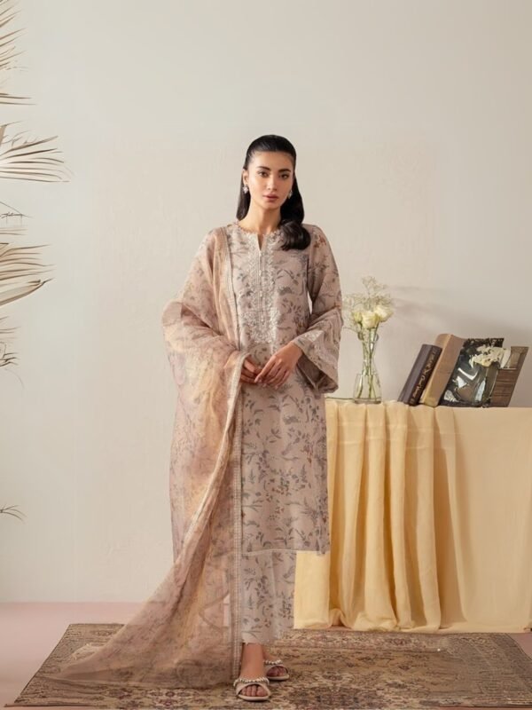 women wear Jazmin Lawn 3 Piece Suit | Colour-Grey Brown