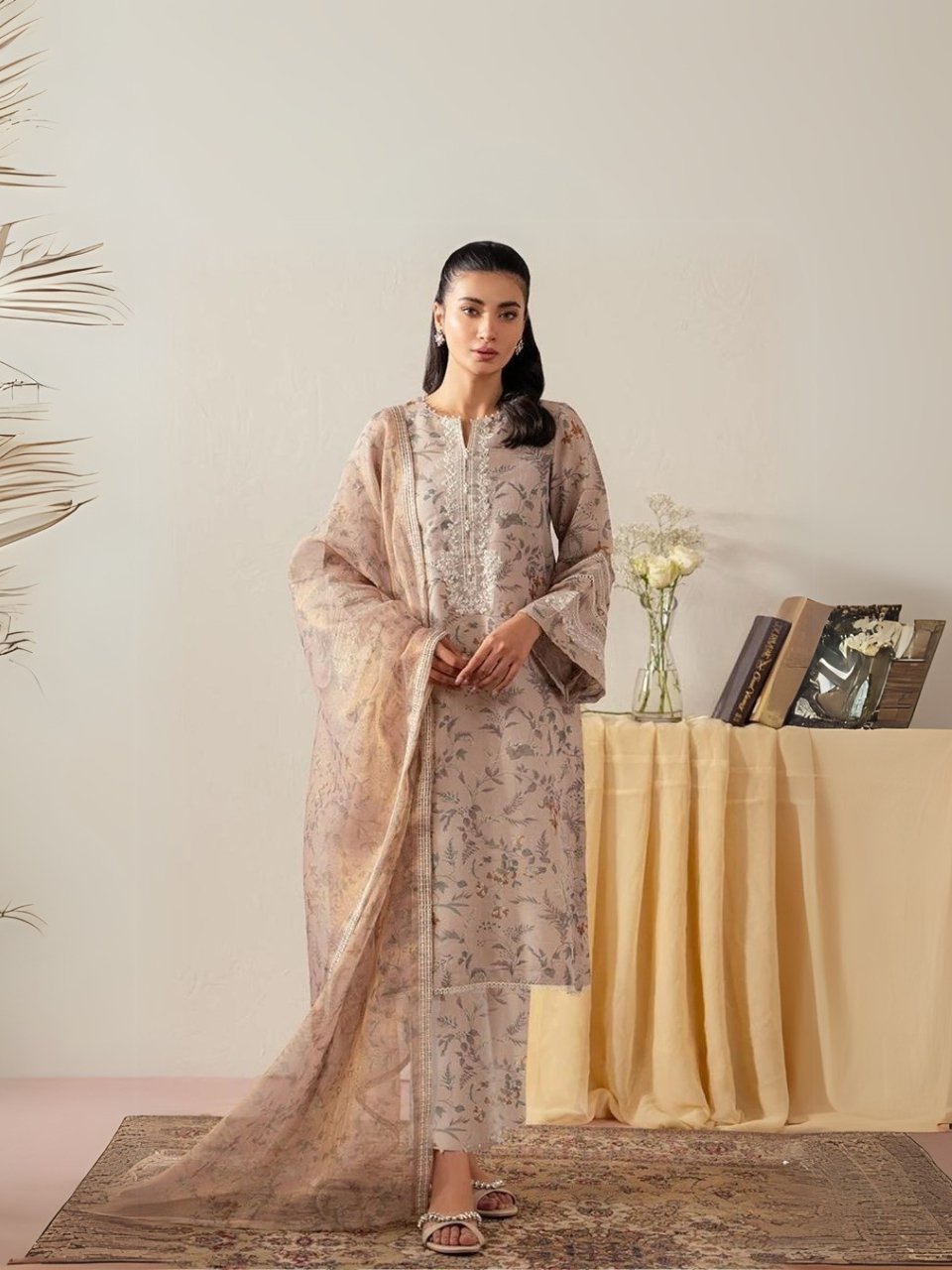 women wear Jazmin Lawn 3 Piece Suit | Colour-Grey Brown women wear Jazmin Lawn 3 Piece Suit | Colour-Grey Brown