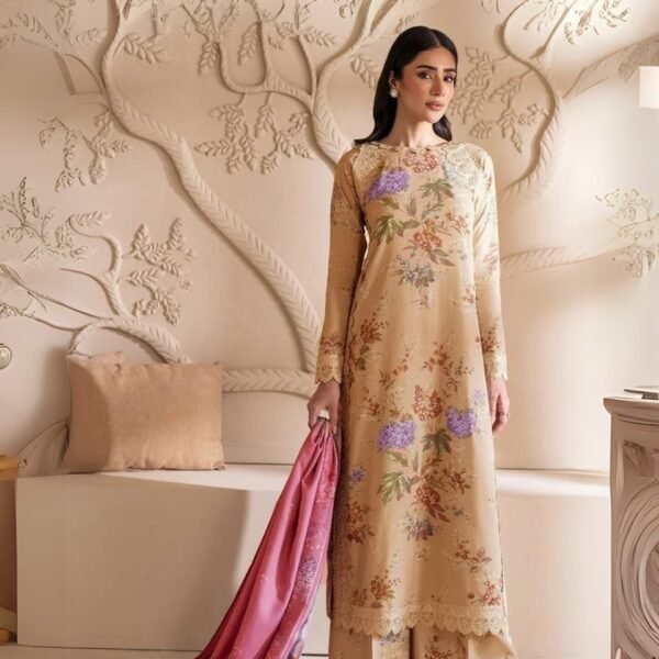 women wear Sapphire Signature 3 Piece Digital Print Lawn | Colour-Brown