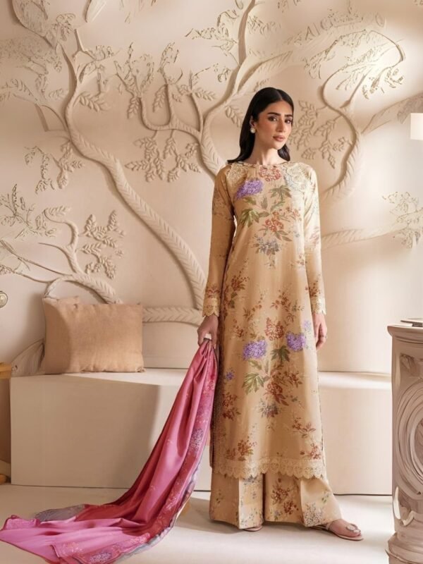 women wear Sapphire Signature 3 Piece Digital Print Lawn | Colour-Brown