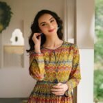 women wear Chinyere Print Lawn 3 Piece Suit | Colour-Golden