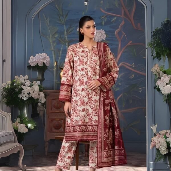 women wear Iznik Lawn 3 Piece Suit | Colour-Peach