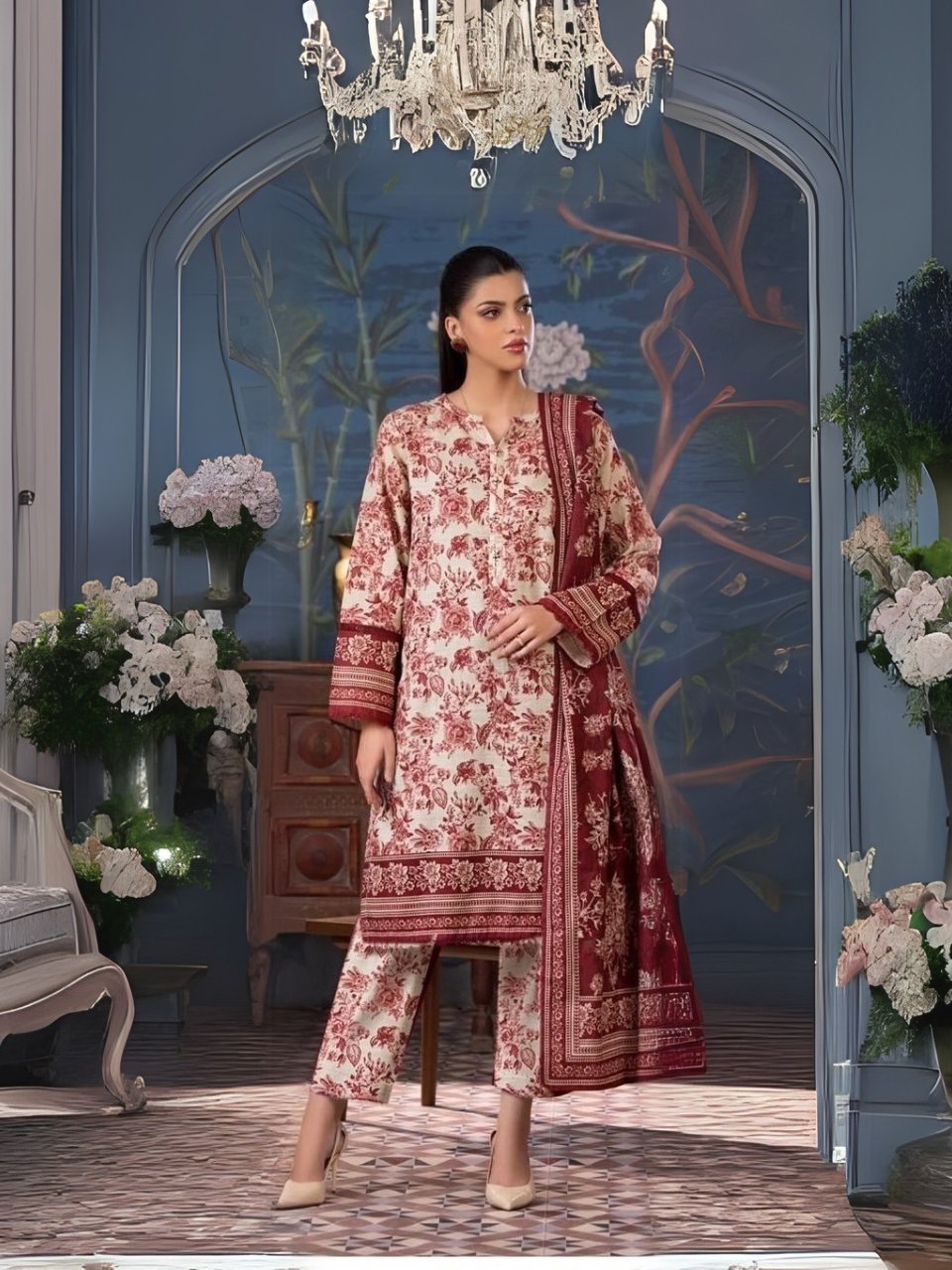 women wear Iznik Lawn 3 Piece Suit | Colour-Peach women wear Iznik Lawn 3 Piece Suit | Colour-Peach