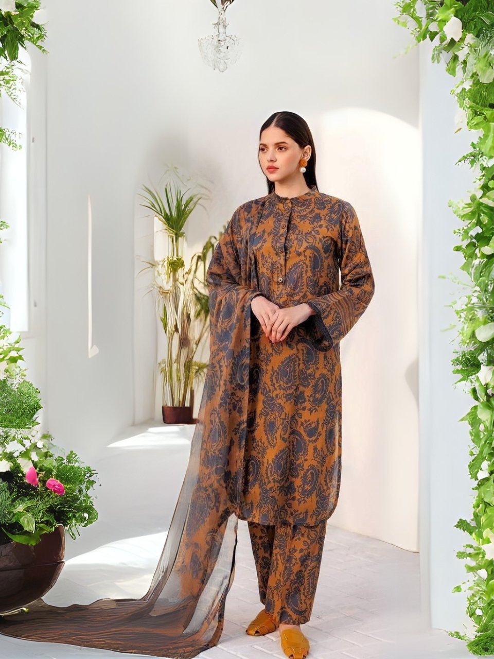 women wear Iznik Lawn 3 Piece Suit | Colour-Mango Tango women wear Iznik Lawn 3 Piece Suit | Colour-Mango Tango