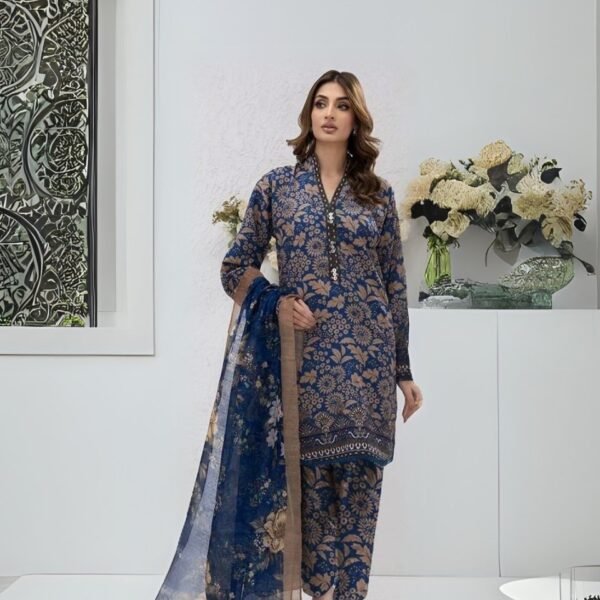 women wear Iznik Lawn 3 Piece Suit | Colour-Light Navy